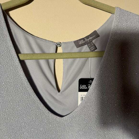 Ulla Popken Silver Sparkle Flutter Sleeve Dress SZ 28 V Neck Formal New Years - Picture 4 of 8